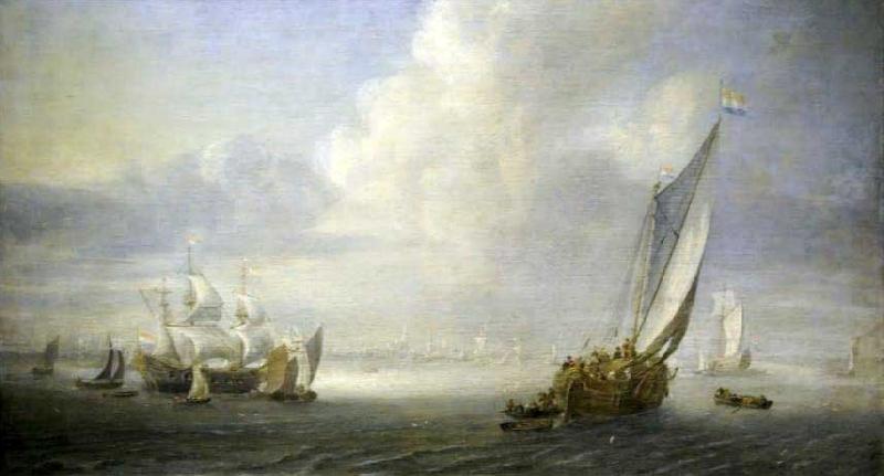 Abraham van der Hecken Seascape with a port in the background Germany oil painting art